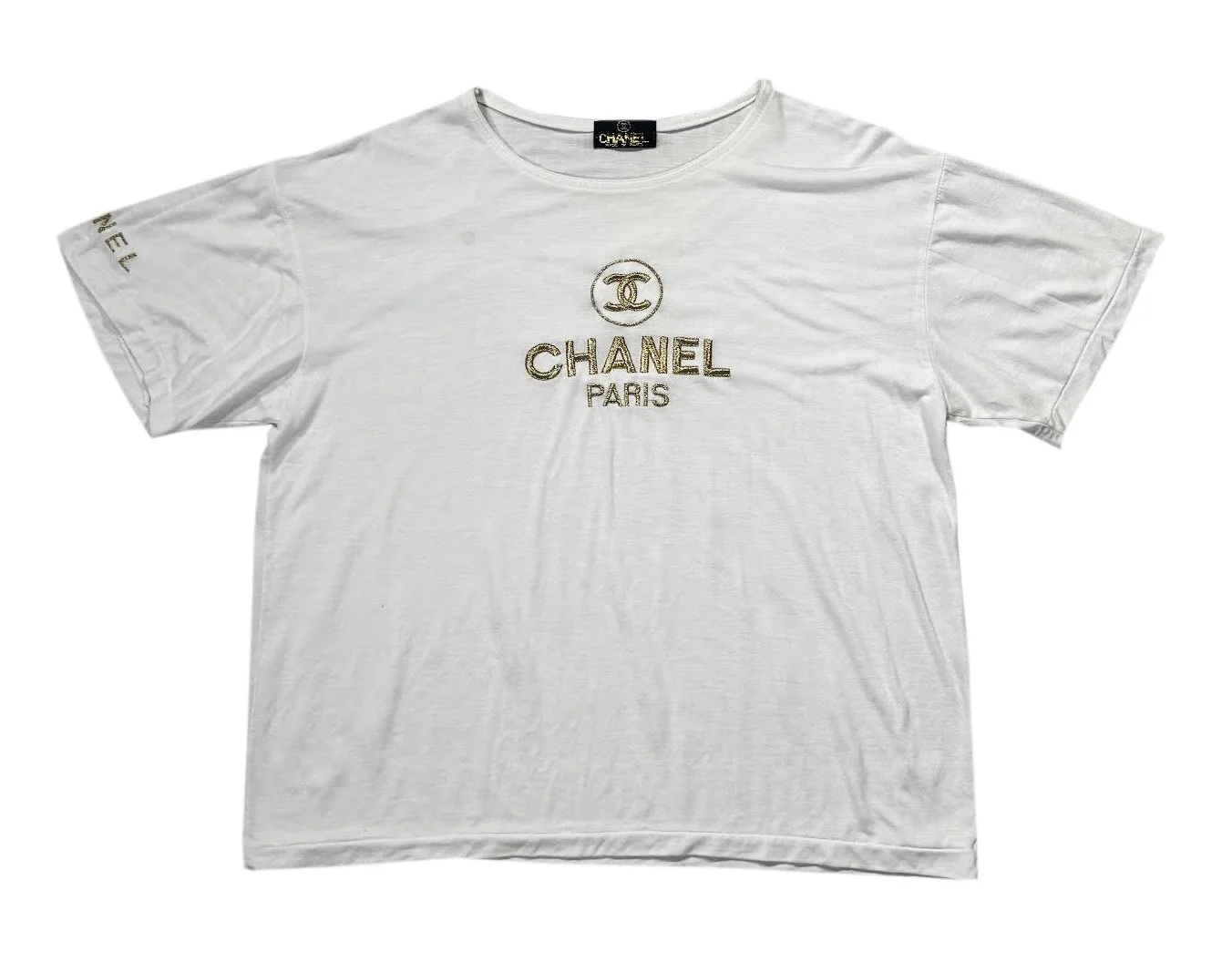 CHANEL ヴィンテージ  白シャツ Chanel Vintage White T Shirt Perforated logos | eBay
